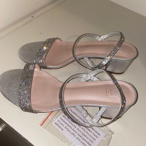 Silver Rhinestone Low Heels